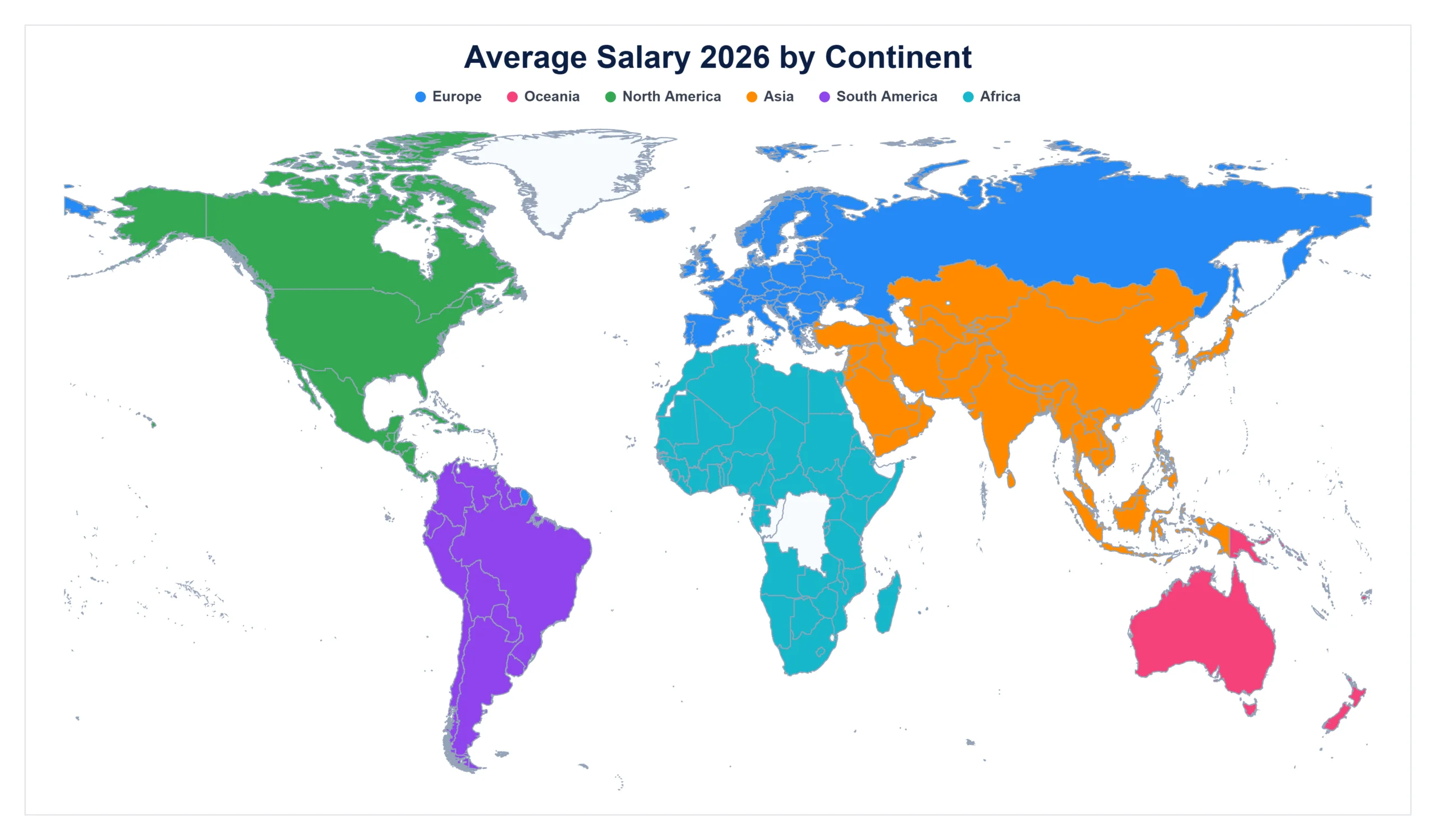 Monthly Average Net Salary by Continent map
