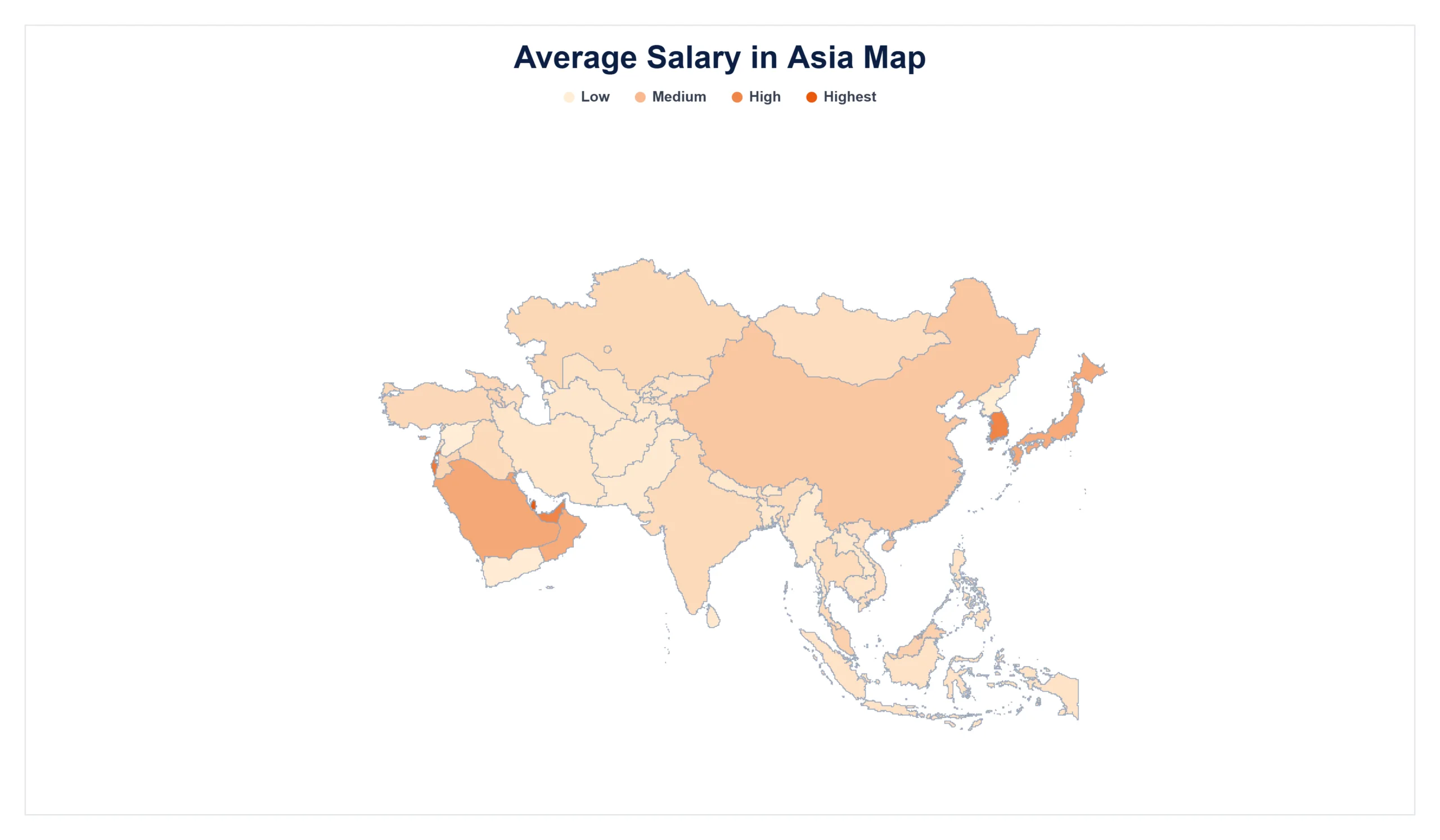 Monthly Average Net Salary in Asia map
